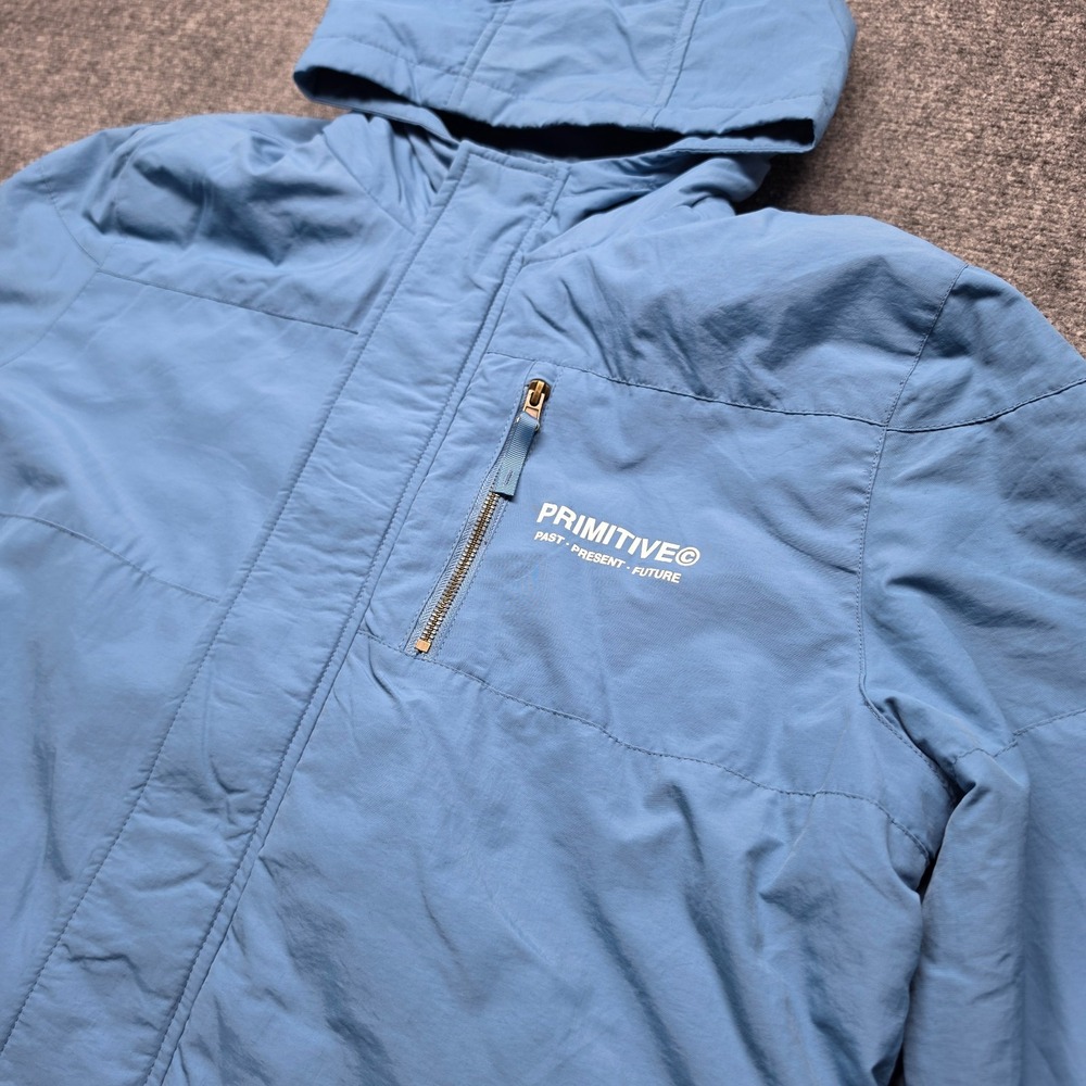 Primitive Skateboarding Jacket Mens XL Blue Hooded Floral Back Graphic Parka